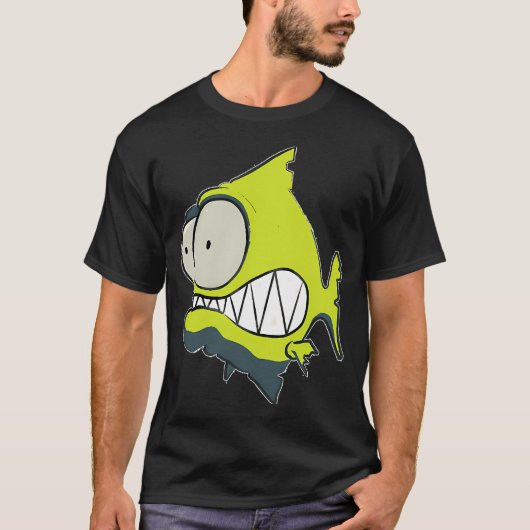 id53-7 イエローパイラニア、魚、かわいい魚、面白い魚 tシャツ (正面)
