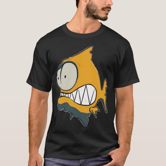 id53-8 オレンジ色のピラニア, 魚, かわいい魚, おもしろい魚 tシャツ (正面)