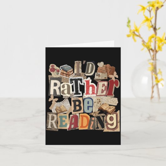 I'd be reading funny bookworm cute book lover  カード (黄色い花)