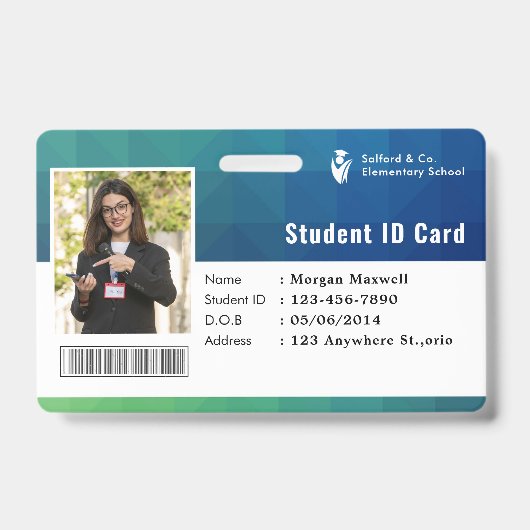 ID Card Badge Modern Business Student Photo バッジ (正面)