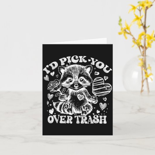 I'd Ck You Over Trash Funny Raccoon Retro Valentin カード (黄色い花)