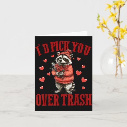 I'd Ck You Over Trash Funny Raccoon Retro Valentin カード (黄色い花)