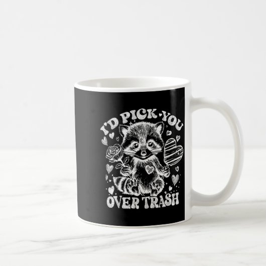 I'd Ck You Over Trash Funny Raccoon Retro Valentin コーヒーマグカップ (右)