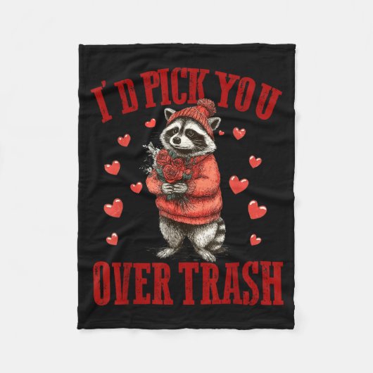 I'd Ck You Over Trash Funny Raccoon Retro Valentin フリースブランケット (正面)
