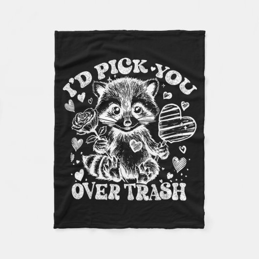 I'd Ck You Over Trash Funny Raccoon Retro Valentin フリースブランケット (正面)