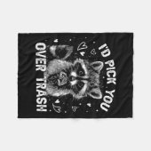 I'd Ck You Over Trash Funny Raccoon Retro Valentin フリースブランケット (正面(横))