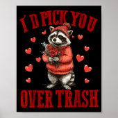 I'd Ck You Over Trash Funny Raccoon Retro Valentin ポスター (正面)