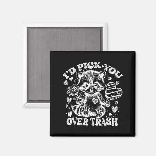 I'd Ck You Over Trash Funny Raccoon Retro Valentin マグネット (正面/裏面)