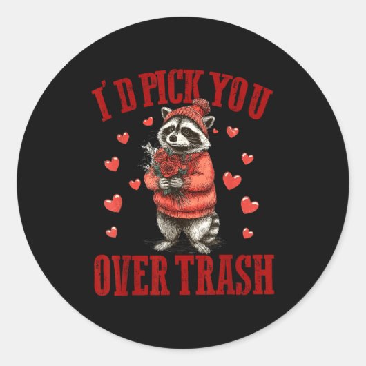 I'd Ck You Over Trash Funny Raccoon Retro Valentin ラウンドシール (正面)
