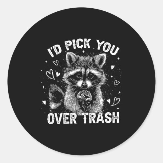 I'd Ck You Over Trash Funny Raccoon Retro Valentin ラウンドシール (正面)