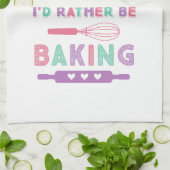 I'd Rather be Baking Pink Purple キッチンタオル (折り畳み)