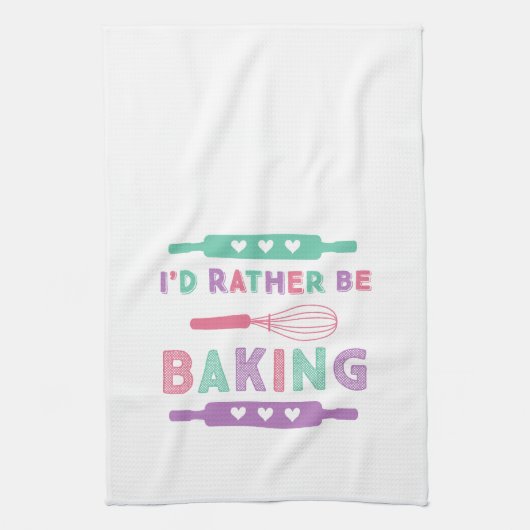 I'd Rather be Baking Pink Purple キッチンタオル (縦)