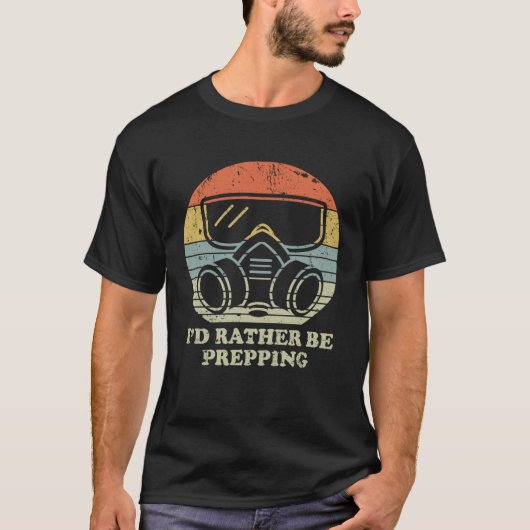 Id Rather Be Prepping Gas Mask Retro Sunset Tシャツ (正面)
