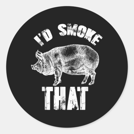 Id Smoke That - おもしろい Bbq Pig ラウンドシール (正面)