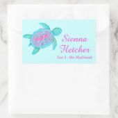 ID turtleハートピンクアクアステッカーという名前の子供 長方形シール (バッグ)