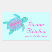 ID turtleハートピンクアクアステッカーという名前の子供 長方形シール (正面)