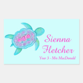ID turtleハートピンクアクアステッカーという名前の子供 長方形シール