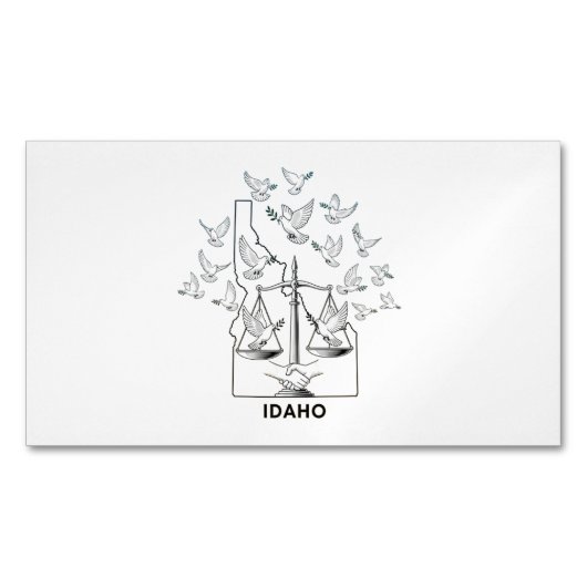 Idaho State Map with Justice Scales and Peace Dove マグネット名刺 (正面)