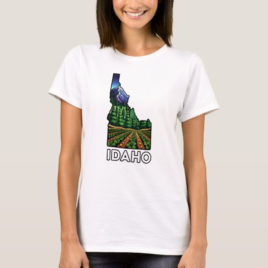 Idaho State Outline Tattoo Style Potato Fields Tシャツ (正面)