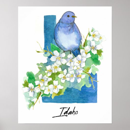 Idaho State Shape Mountain Bluebird Syringa  ポスター (正面)