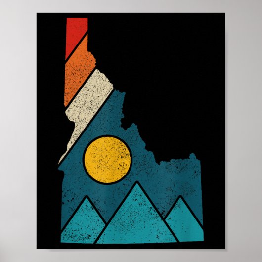 Idaho Vintage State Map Mountains Hikers Camping  ポスター (正面)