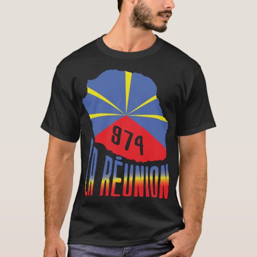 idee cadeau drapeau carte ile de la reunion 974 tシャツ (正面)