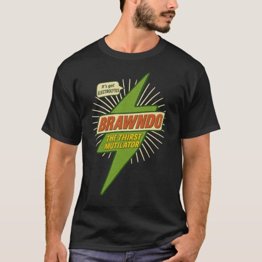 Idiocracy Brawndo Shirt – Electrolytes Parody Desi Tシャツ (正面)