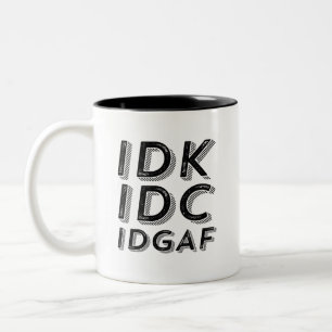IDK IDC IDGAFの皮肉なヴィンテージレトロタイプ ツートーンマグカップ