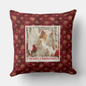 Idyllic Angel Red Poinsettia Christmas Pillow Gift クッション (裏面)