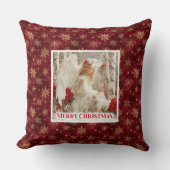 Idyllic Angel Red Poinsettia Christmas Pillow Gift クッション (正面)