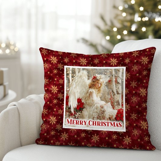 Idyllic Angel Red Poinsettia Christmas Pillow Gift クッション