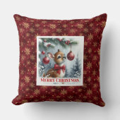 Idyllic baby deer winter snowy forest Christmas  クッション (正面)