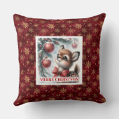 Idyllic snowy forest baby deer kids room decor   クッション (裏面)