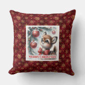 Idyllic snowy forest baby deer kids room decor   クッション (正面)