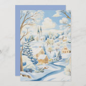 Idyllic Winter Village Scene Holiday Card シーズンカード (正面/裏面)
