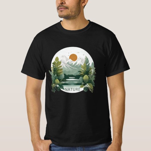 Idyllische Berglandschaft in Aquarell Natur Tシャツ (正面)