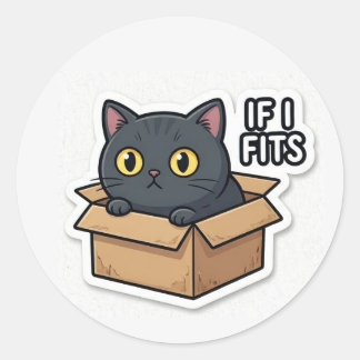 If I Fits I Sits Cat Sticker Funny Meme Cute Cat   ラウンドシール