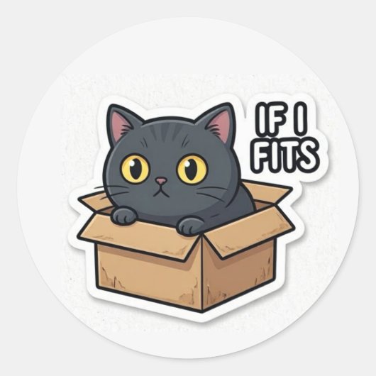 If I Fits I Sits Cat Sticker Funny Meme Cute Cat   ラウンドシール (正面)