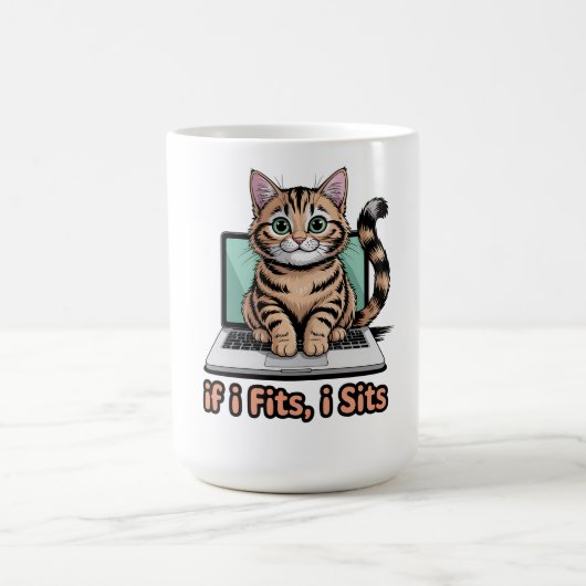 If I Fits I Sits Funny Cat Meme Laptop Worker Gift コーヒーマグカップ (中央)