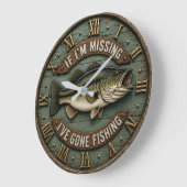  If I'm Missing I've Gone Fishing Fisherman Gift ラージ壁時計 (傾斜)