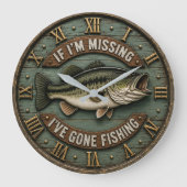  If I'm Missing I've Gone Fishing Fisherman Gift ラージ壁時計 (正面)