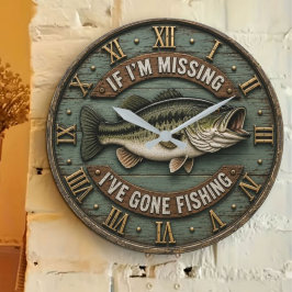 If I'm Missing I've Gone Fishing Fisherman Gift ラージ壁時計