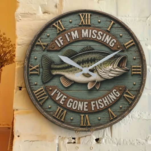  If I'm Missing I've Gone Fishing Fisherman Gift ラージ壁時計