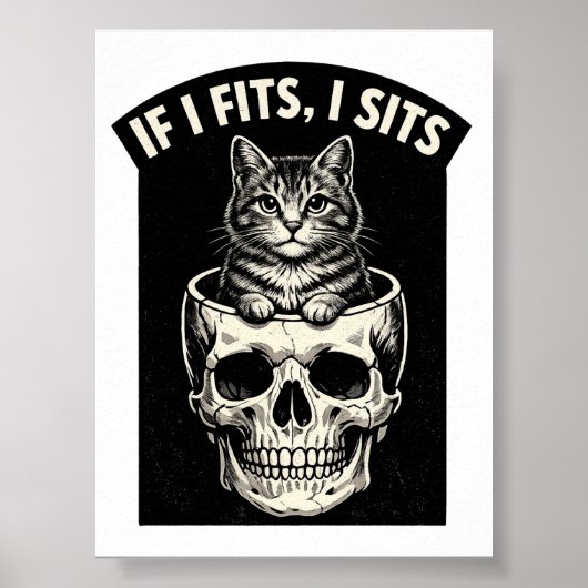 If It Fits I Sits Black Cat Skull Printable  ポスター (正面)