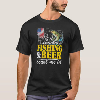 If It Involves Fishing & Beer Count Me In Us Flag Tシャツ
