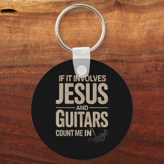 If It Involves Jesus And Guitars Count Me In Guita キーホルダー (正面)