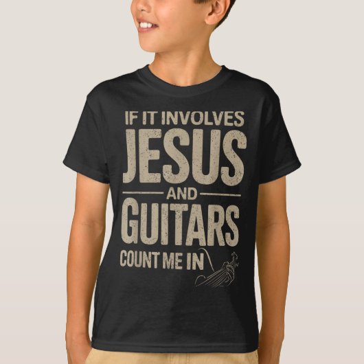 If It Involves Jesus And Guitars Count Me In Guita Tシャツ (正面)