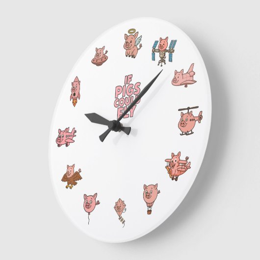 If Pigs Could Fly Wall Clock – Adorable Pig-Planes ラージ壁時計 (傾斜)