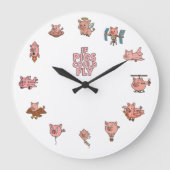 If Pigs Could Fly Wall Clock – Adorable Pig-Planes ラージ壁時計 (正面)