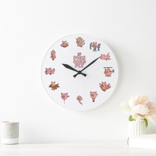 If Pigs Could Fly Wall Clock – Adorable Pig-Planes ラージ壁時計 (ホーム)